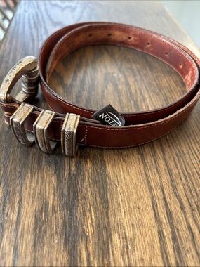 Vintage Brighton belt,dark brown leather,silver tone, size L,37” long w/o buckle